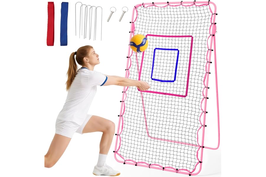 Volleyball Rebounder Net 7x4 ft – Adjustable Bounce Back Training Equipment Softball Rebounder Net for Practicing Spiking Bumping, Multi-Person Lacrosse, Baseball, Football Practicing