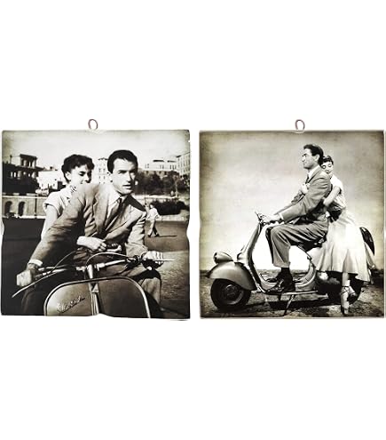 KUSTOM ART Quadro Quadretto Stile Vintage Serie Attori & Caffè Audrey Hepburn dal Film Dining in Mexico (1953) Stampa su Legno 18x25 cm