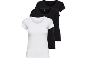 Only Lot de 3 T-Shirts Femmes Noir ou Blanc à Manches Courtes T-Shirts été Longs Basiques XS S M L XL 15209153