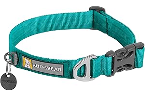 RUFFWEAR Front Range Dog Collar, Strong Tubelok Webbing, Aluminium Lead Attachment Ring & Side-Release Buckle, Bright Everyday Stylish & Durable Neck Wear Accessory, Aurora Teal (Small, 28-36 cm)