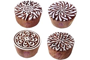 Royal Kraft Mehndi Holz Blöck Handgemacht Runden Blumen Entwürfe Druck Stempel (Set von 4)
