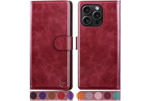 SUANPOT Funda para iPhone 16 Pro 6.3" con Tapa【Bloqueo RFID】de Cuero PU Cierre Magnético，Soporte Plegable，Ranura para Tarjeta Cover para Apple 16 Pro Phone Case Rojo