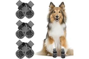 NeuWee 6 Pcs Chaussettes Antidérapantes pour Chien, Chaussettes de Chien Double côté Double avec Bretelles Réglables, avec Patins en Caoutchouc, Convient pour Petit Moyen Grand Chien (L)