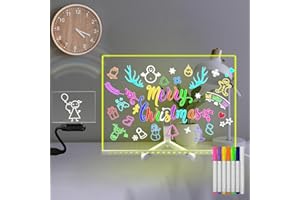 Masshomi 30 * 40CM Pizarra acrílica de borrado en seco con soporte 7 marcadores de color DIY Nota de mensaje regrabable Tablero transparente Letrero de neón Luz nocturna de atenuación para niños
