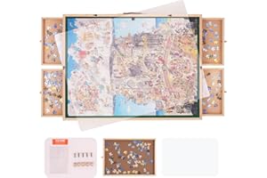 VEVOR 1500 Piece Puzzle Table with Folding Legs, 4 Drawers and Cover, 32.7"x24.6" Wooden Jigsaw Puzzle Plateau, Adjustable 3-Tilting-Angle Puzzle Board, Puzzle Storage System for Adults, Gift for Mom