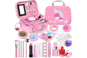Dreamon Trucchi Bambina Set, 20 Pezzi Lavabile Set Di Valigetta Trucchi Bambina Mermaids Set, Gioco Trucco Ragazze 3+ Regalo Natale Compleanno