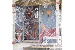 Kiaitre Halloween Deko Outdoor Spinnennetz, 200g Spinnennetz Halloween Deko mit 30 Spinnen, 1800 Quadratmeter für Party Spukhaus Garten Hof Horror Dekoration