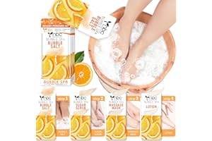 nbc BeautiLab Foot Soak Set: Bubble Salt, Sugar Scrub, Massage Mask, Massage Lotion in a Box, 4 Step Foot Spa Kit for Dry Feet, Softens Calluses, Tired Feet (1 Set, 1 Set Orange scent)