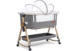 ‎MAYDOLLY Maydolly 3-in-1 Baby Beistellbett – Vielseitiges Beistellbett, Reisebett & Stubenwagen inklusive Matratze & Moskitonetz – Höhenverstellbar mit Rollen, klappbar und mit Tragetasche – Grau