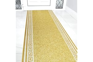 Bravich RugMasters Greek BEIGE Rubber Backed Non Slip Machine Washable Very Long Hallway Hall Runner Narrow Rugs Custom Length Stair Mats 2'2"x12'FT (66x366cm)