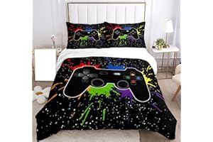 SHUAIG Juego de ropa de cama para niños con diseño de mando de videojuegos, juego de cama con efecto 3D, funda de edredón y funda de almohada de microfibra con estampado de mando de videojuegos 50x75