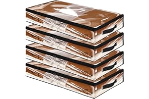 WSRYX 4er Pack Durchsichtige Unterbett-Aufbewahrungsboxen mit Deckeln, Faltbare Große Unterbettschlafzimmer-Aufbewahrungsbehälter Organizer-Kleidertaschen mit Reißverschlüssen und Griffen (klar)