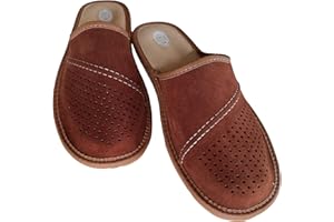 Baffiks Pantoufles Homme en Daim, Perforées, Confortables Chaussons em Cuir, Marron et Bleu