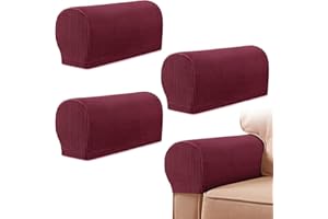 YANCLIFE Armrest Chair Covers, Set of 4 Stretch Armchair Covers for Arms，Spandex Polyester Sofa Arm Caps Non Slip Armrest Covers for Chairs Furniture Protector Armchairs Sofa Couches Recliner (Wine Red)