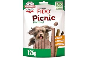 FIDO | PICNIC FESTIVAL | Friandises | Chien Adulte | Riches en Protéines, Oméga 3 & 6, Vitamines B, Antioxydants | Bœuf, Poulet, Agneau | Produit en France | Lot de 8 x 15 Bâtonnets moelleux (8x126g)