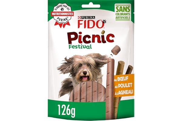 FIDO | PICNIC FESTIVAL | Friandises | Chien Adulte | Riches en Protéines, Oméga 3 & 6, Vitamines B, Antioxydants | Bœuf, Poulet, Agneau | Produit en France | 126g