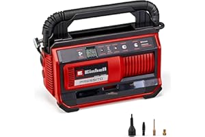 Einhell Compresseur sans fil PRESSITO 18/25 Power X-Change (18 V, 11 bar max., kit de 3 adaptateurs inclus, avec flexible haute pression 71 cm et flexible basse pression 1,6 m, sans batterie)