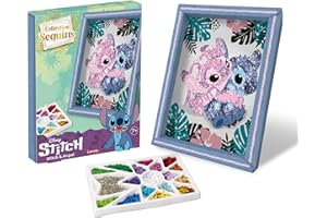 Lansay - COLLECTION SEQUINS - Stitch & Angel - Kit Créatif Enfants dès 7 Ans - Cadre à Sequins à Poser ou Accrocher - Activité Manuelle Ludiques - Loisirs Créatifs - Créer un Tableau Etincelant