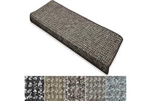 FLODI. Carpet Stair Mats, Carlton, Set of 15 Pieces, Self Adhesive Anti Slip Stair Tread Carpet Staircase Step Mats Runner Pads (Brown, Rectangular - 23 x 65 cm)