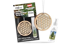 sagl.tirol holzmanufaktur Ambientador natural para coche de madera de pino cembro, incluye 5 ml de perfume para habitaciones (flor de la vida...).
