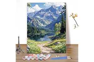 MEIYUDA Peinture par Numero Adulte Montagne, DIY Paysage Peinture Acrylique pour Débutants Facile sur Toile Avec Peintures et Pinceaux 40x50cm(sans Cadre)