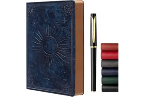 ZXHQ Portada suave de la revista retro de cuero, 288 páginas, 180 planos, para escribir un diario de viaje portátil, 5,7 'x 8,3' azul oscuro