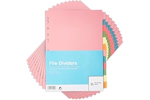 File Dividers A4, 12 Part Folder Dividers for Ring Binders & Lever Arch Files (10 Pack) Binder and Subject Dividers with Writeable Coloured Index Tabs - The Paper Shop