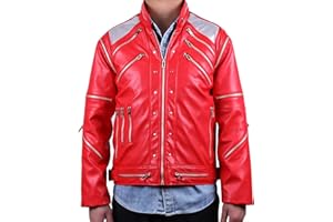 MJB2C Michael Kostüm Jackson Beat It Metall-Reißverschluss, Lederjacke, Kinder, Erwachsene, Rot