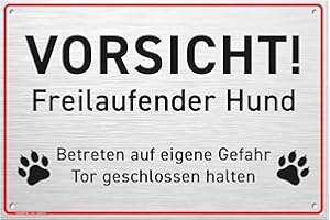 ‎HAGEFOL Vorsicht Hund Schild - 30x20 cm (groß), Schild zur Warnung vor dem Hund, stabiles 3mm Hartschaum Schild (Aluminium gebürstet)