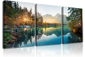 PIY PAINTING Quadri Murali Natura, Pittura Su Tela Con Lago, Stampa Artistica Dell'Alba, Immagini a Parete, Facile Da Appendere Per Soggiorno Ufficio Aula Sala Riunioni Bar, Set Di 3, 30x40 cm