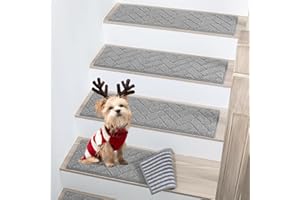 BEQHAUSE Stair Treads, 4 pcs Anti Slip Stair Treads, 22x70cm Stairs Carpet Tread for Elders, Kids, Dogs, Machine Washable Stair Pads, Grey