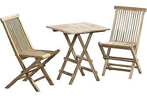 AMBIENTE HOME Ambientehome 3tlg. Sitzgruppe Teakholz Gartenset, Tisch eckig ca. 40x60 cm Klapptisch, Klappstuhl