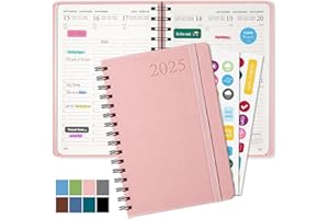 HAIANE Agenda 2025 A5, Agenda Settimanale 2025 Con Copertina Rigida in Pelle PU, Agenda Giornaliera Con Carta Da 100g/m, Agende Planner 2025 Adatto per Uffici, Scuole, Organizzatori (Rosa)