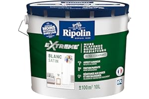 RIPOLIN - Peinture Monocouche pour Murs, Boiseries & Radiateurs - Intérieur - Finition Parfaite - Aspect Lumineux - Haute Résistance aux Chocs & Salissures - Lessivable - Satin - 10L - Blanc