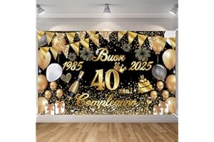 Striscione Buon Compleanno 40 Anni 1985-2025, Seutgjie Decorazioni Compleanno 40 Anni Donna Uomo per Anniversario Oro Nero 180 x 110 cm