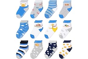 HYzgb Lot de 12 chaussettes antidérapantes pour bébé avec poignées 1-5 ans multi couleurs, cadeau pour tout-petits bébé garçons filles