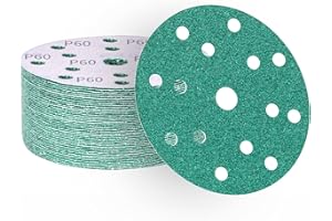 ALPXUXP 50 pezzi Dischi Abrasivi 150 mm,Impermeabile Carta Vetrata 60 Grana 15 Fori per Orbitale Levigatrice Giraffa per Legno,Metallo