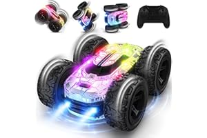 Vrxeqi Ferngesteuertes Auto Spielzeug ab 3 4 5 6 7 8 9 Jahre Junge Mädchen, 4WD RC Aufladbarer Weihnachten Geburtstags Geschenke Spiele für Kinder, 2.4Ghz 360°Flip Drift Car mit LED-Leuchten, Silber