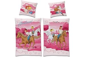 BERONAGE Bibi und Tina Biber Flanell Kinder Wende-Bettwäsche Abenteuer 135x200cm + 80x80cm mit YKK-Reißverschluss 100% Baumwolle Blocksberg Tina Pferde-Bettwäsche Sabrina Amadeus Martinshof Deutsche Größe