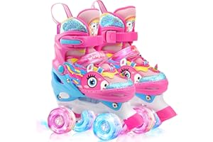 WESKIFAN Unicorno Pattini a Rotelle Bambina Pattini Regolabili Pattini a 4 Ruote con Tutte Ruote LED per Principianti Bambini Ragazza Regalo di Natale Compleanno
