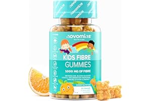 Kids Fibre Gummies - 1000 mg Fibre Supplement - with Chromium, Vitamin D, Vitamin B12 & Calcium - for Gut Health and Digestive System Support - Vegan - Gluten-Free - 30 Inulin Gummies - Novomins