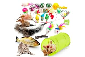 GAIUSIKAISA Cat Toys,Cat Toys for Indoor Cats Adult,31Pcs Kitten Toys,Cat Toys Feather, Interactive Cat Toys, Catnip Fish,Matatabi Chew Sticks,Cat Wand,Cat Tunnel,Mice,Crinkle Balls,Bells,Scratching Toys