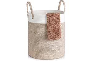 Sofore Cesto Portabiancheria, Grande 40L Cesta Portaoggetti Cotone Pieghevole con Manico Cesto per Biancheria da Bagno Lavanderia per Libri, Giocattoli, Coperte Oggetti,Cachi+bianco