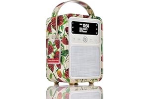 Emma Bridgewater Monty Radio Digital Dab Plus/Dab con Bluetooth, FM y Función de Radio-Despertador por VQ - Alimentada por Corriente y Batería Radio Portatil con Antena y Puerto USB - Fresas
