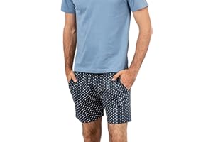 TRAMAS+ Pijama Hombre Verano, Conjunto de Pijama Camiseta Manga Corta y Pantalon Corto, Pijama Cómodo y Fresco