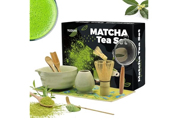 YUJUVI Matcha kit Matcha Whisk Set Accessoire de cérémonie du Matcha Japonais 9 pièces Bol Matcha avec Bec Fouet au Matcha Ouillère à Thé Kit de Fabrication de Thé (Couleur Matcha kit)