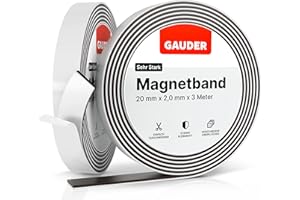GAUDER Self-Adhesive Magnetic Tape Strong - Foam Adhesive Magnetic Strips for Uneven Surfaces - High Strength Magnet Roll with Enhanced Adhesion and Optimized Force (3 m x 20 mm)
