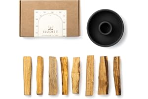 BESOULS Kit Palo Santo para Quemar con Quemador Palo Santo Soporte: 8 Incienso Palo Santo Natural + QR Contenido Digital– Kit Limpieza Energetica hogar, sahumerio, Meditación y Regalos Espirituales
