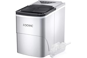 Ice Maker FOOING Eiswürfelmaschine Automatischer selbstreinigender Eiswürfel Maker mit 18KG / 24H mit LED-Anzeige Perfekt für Partys Mixgetränke, Ice Cube Maker mit Eisschaufel und Korb