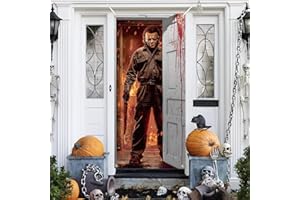 NIKOLAUS Halloween Banner Decorations - Classic Movie Character Door Cover for Horror Birthday Party, Scary Photo Background Banner